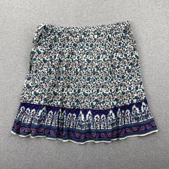 BILA Wrap Mini Skirt Large Blue Paisley Floral Western Cowgirl Lightweight Boho - Picture 2 of 15
